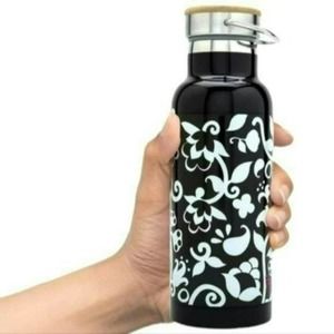 Stainless Steel Insulated Bottle Black White Vine Print